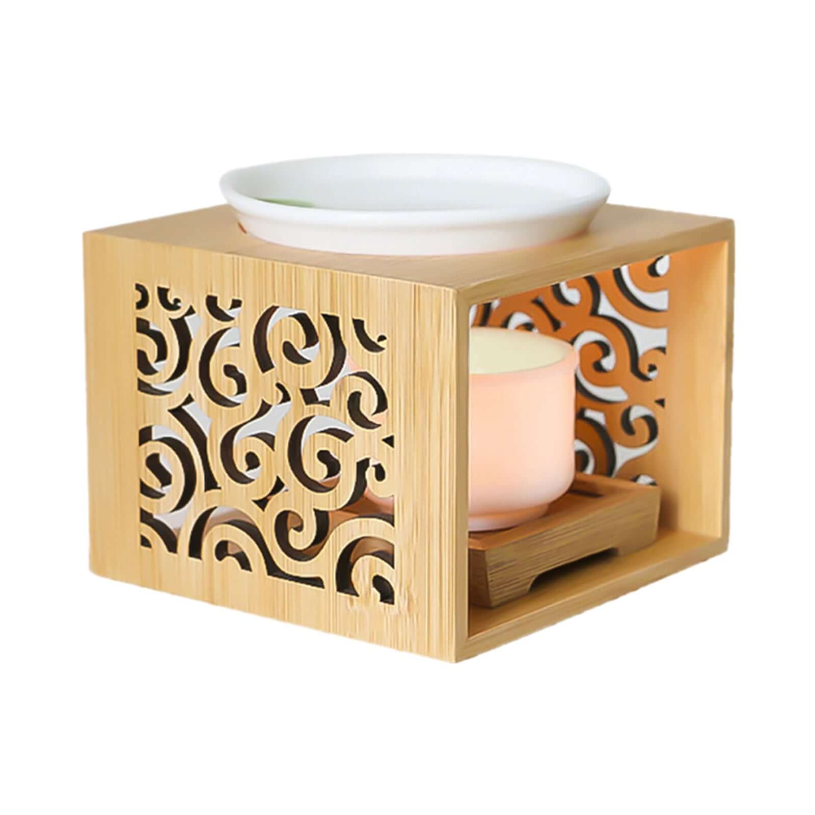 Lampe d'aromathérapie, bougeoir en bois de bambou pour huiles essentielles