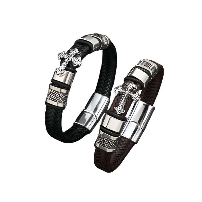 Bracelet en cuir et alliage pour homme