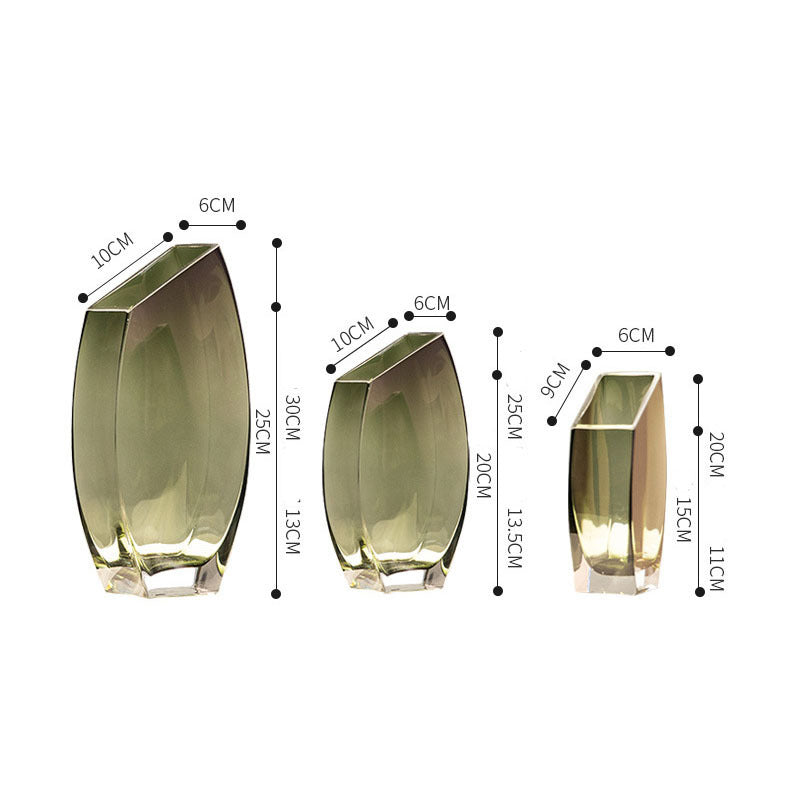 Vase en verre transparent carré oblique géométrique créatif, décoration de luxe nordique avec fleur