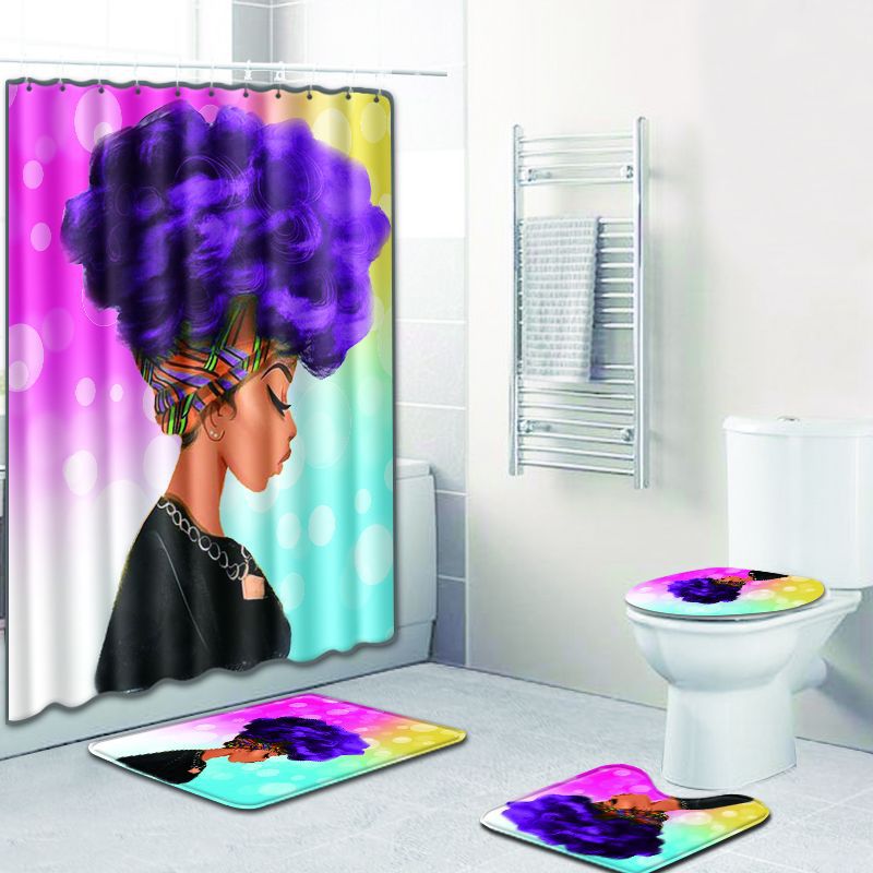 Shower curtain and mat set.