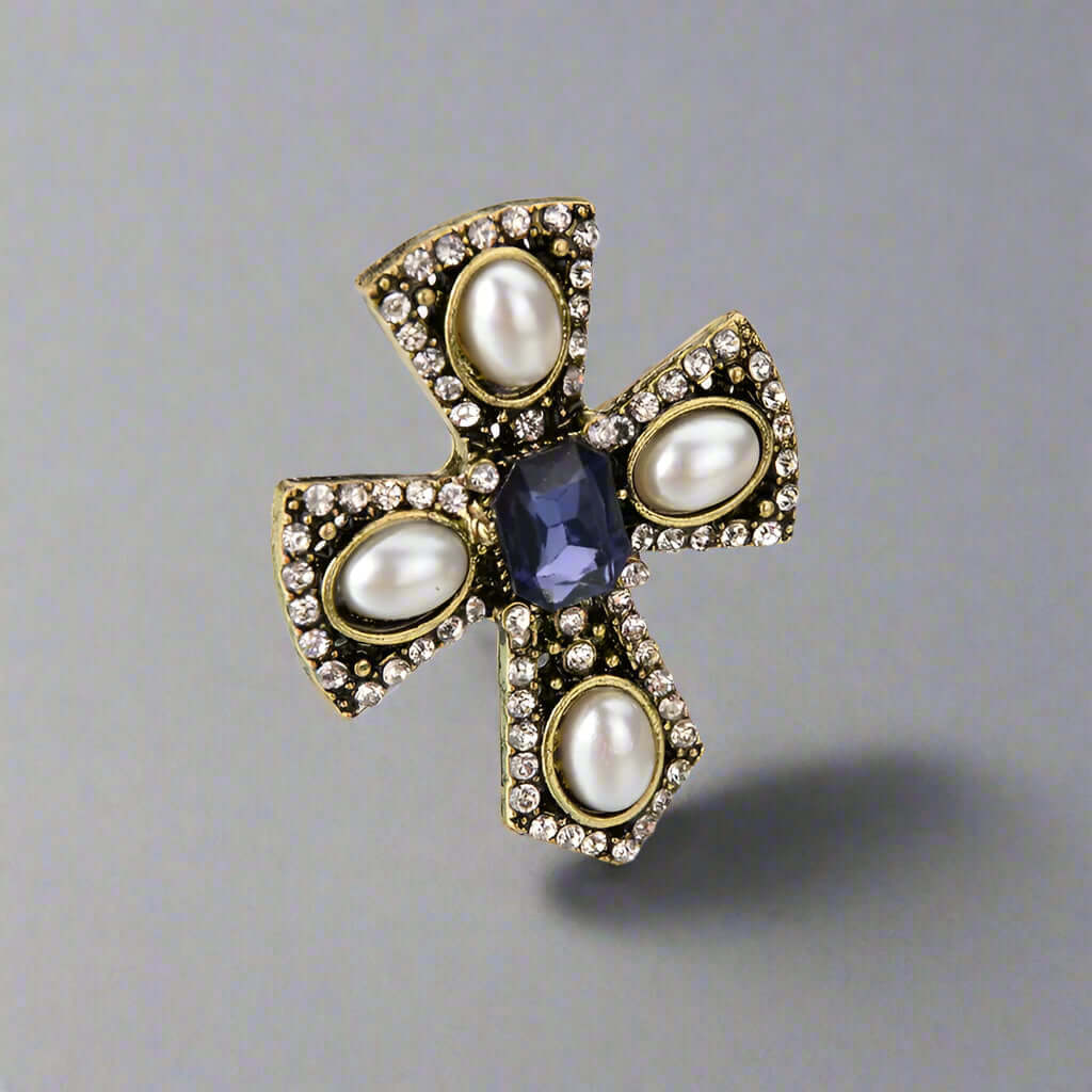 Vintage Rhinestone Cross Brooch