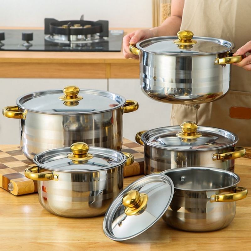 Stainless Steel Gold Handle Cookware Set Dual-sided