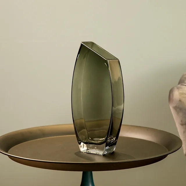 Vase en verre transparent carré oblique géométrique créatif, décoration de luxe nordique avec fleur