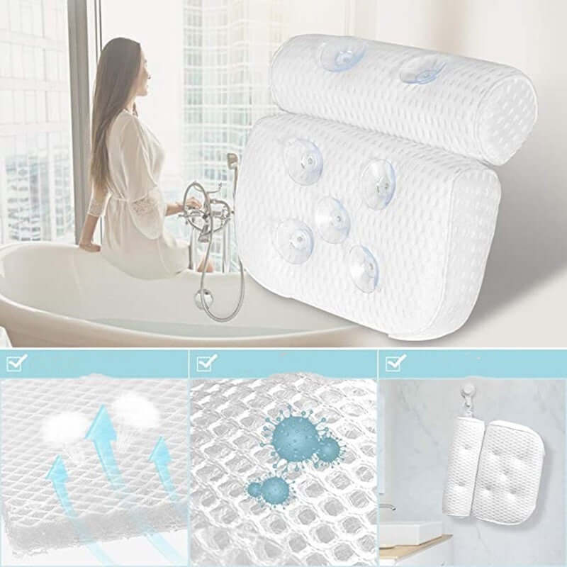 Oreiller de bain 4D pour la tête et le cou avec coussin de bain antidérapant