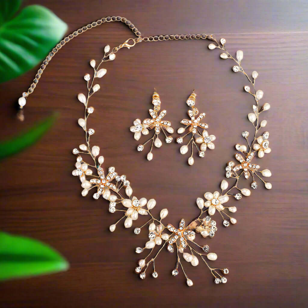 Pearl necklace and earring set