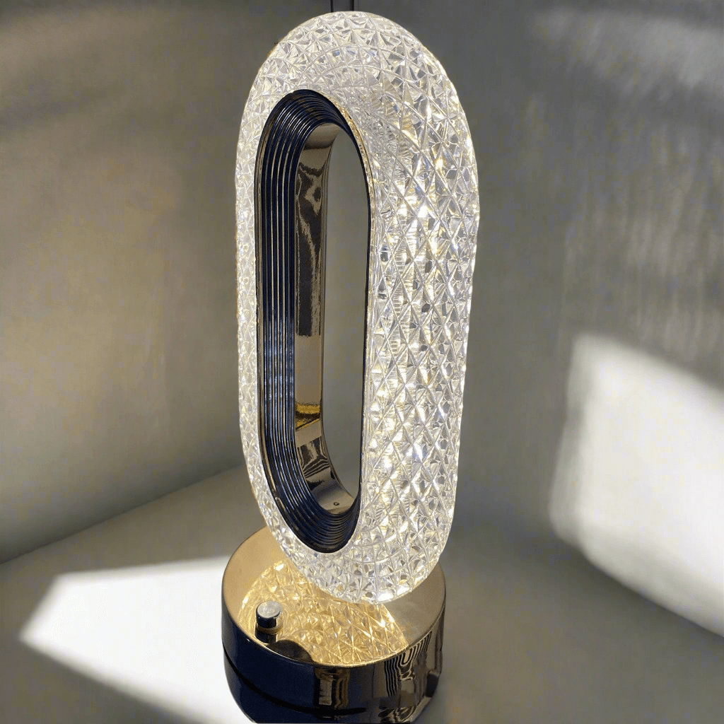 Elegant crystal desk lamp with modern minimalist design, perfect for enhancing home decor and providing ideal workspace lighting.