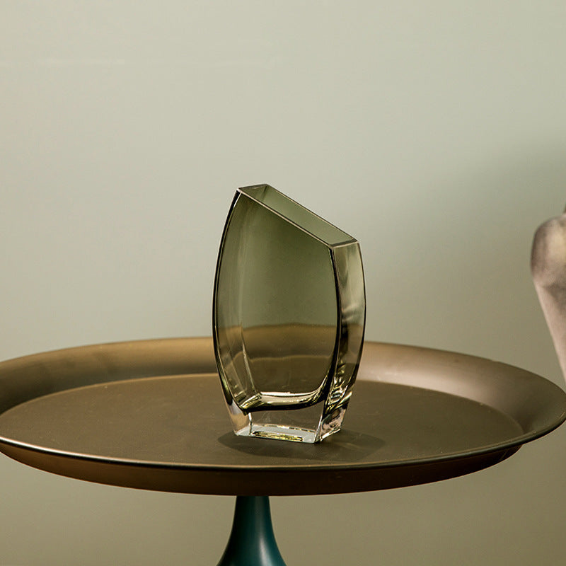 Vase en verre transparent carré oblique géométrique créatif, décoration de luxe nordique avec fleur