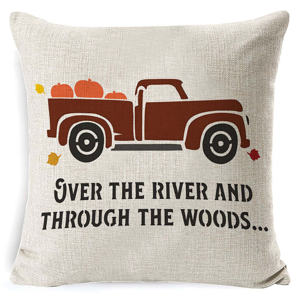 Thanksgiving pumpkin decor sofa throw pillow with vintage truck and