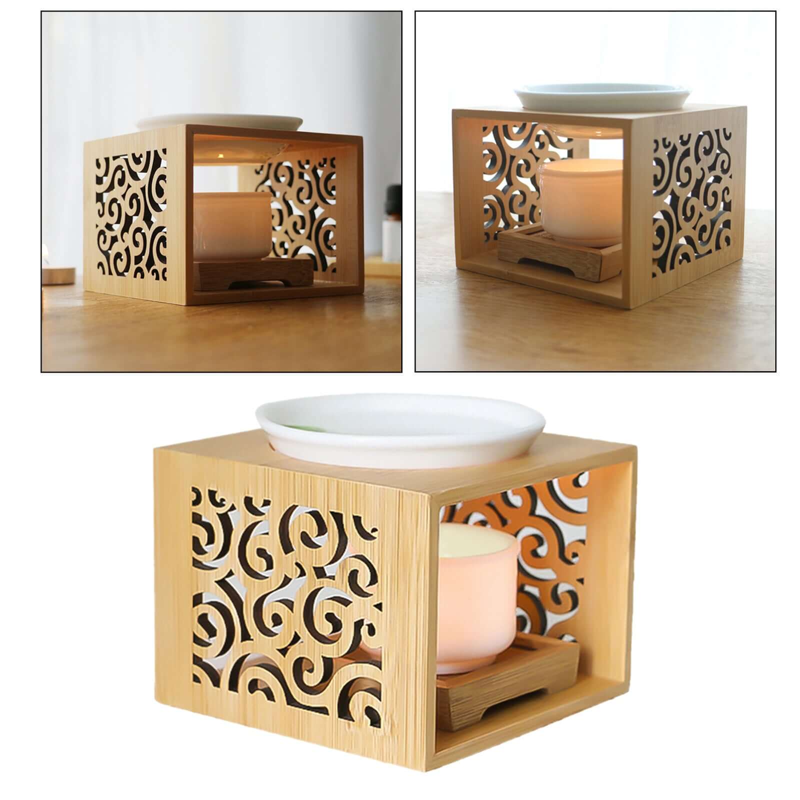 Lampe d'aromathérapie, bougeoir en bois de bambou pour huiles essentielles