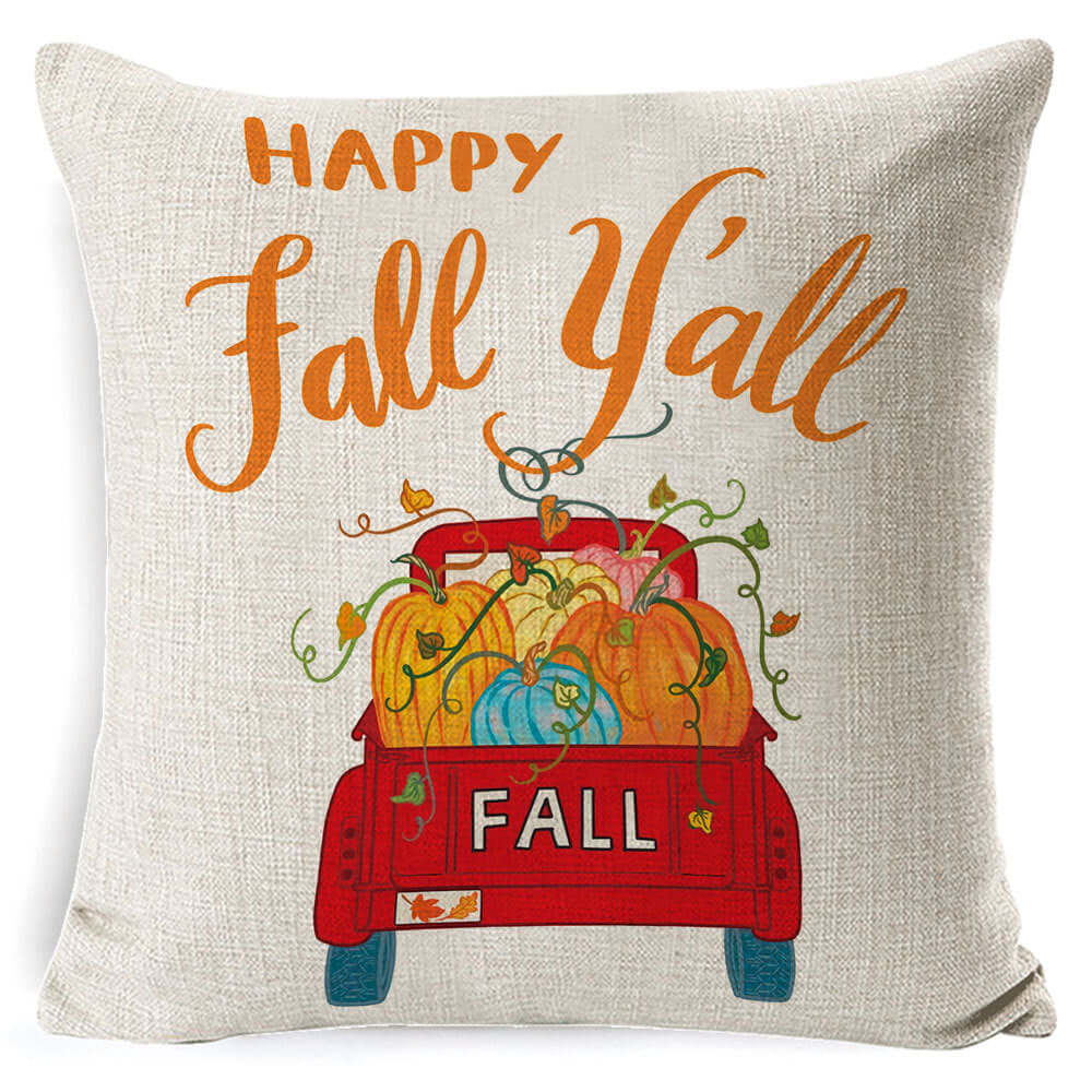 Linen Thanksgiving pumpkin decor throw pillow with