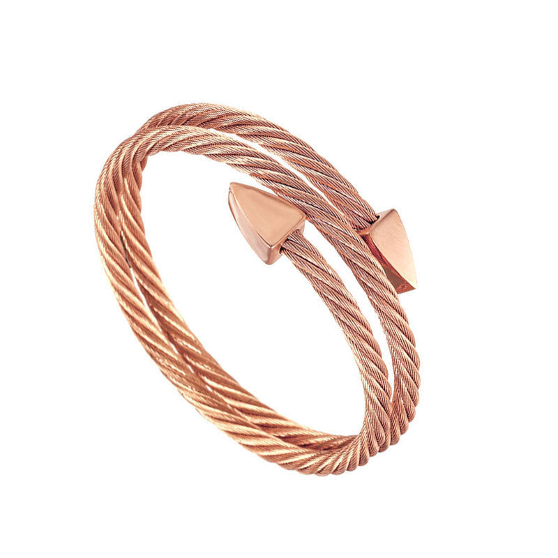 Bracelet ouvert élastique ornement fil d'acier mode