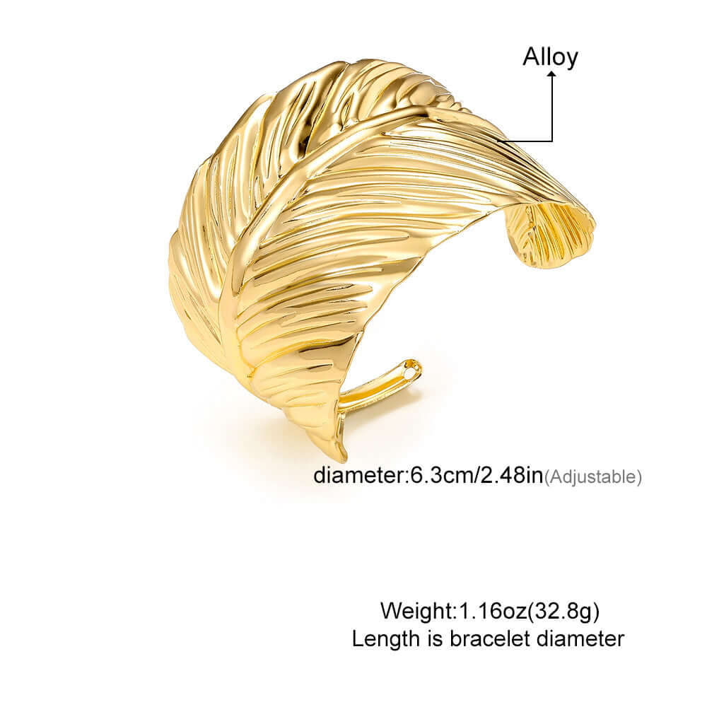 Gold Wide Leaf Cuff Bracelet