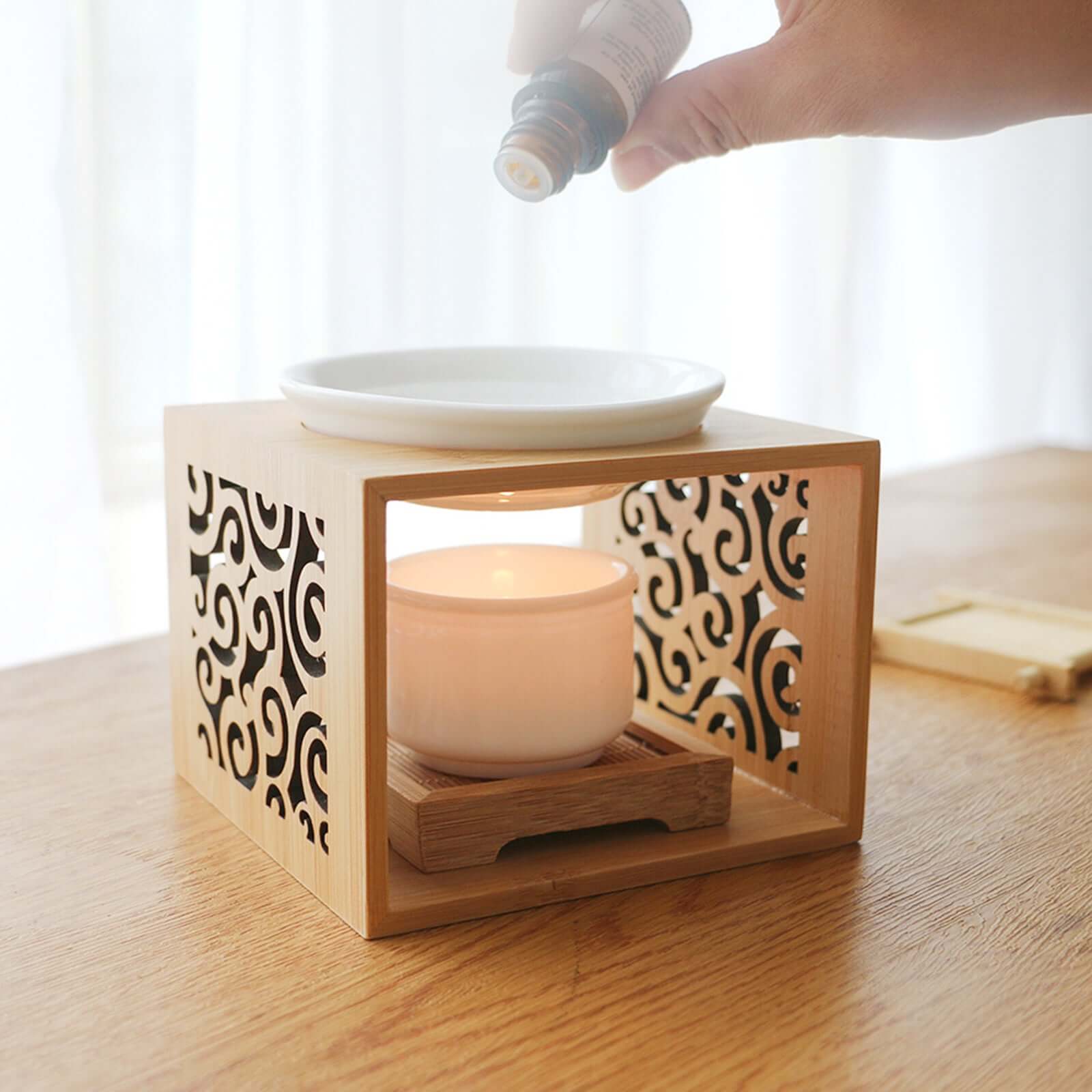 Lampe d'aromathérapie, bougeoir en bois de bambou pour huiles essentielles