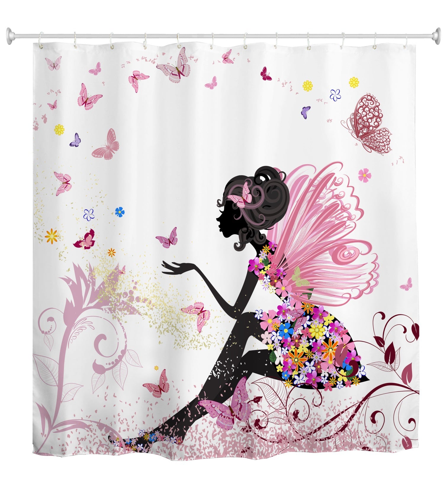 Rideau de salle de bain en polyester avec 12 crochets Motif fée fantaisiste