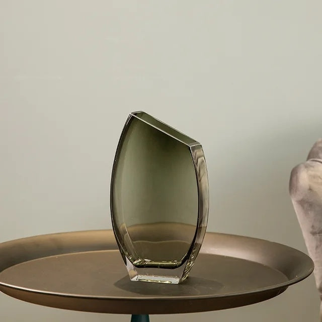Vase en verre transparent carré oblique géométrique créatif, décoration de luxe nordique avec fleur