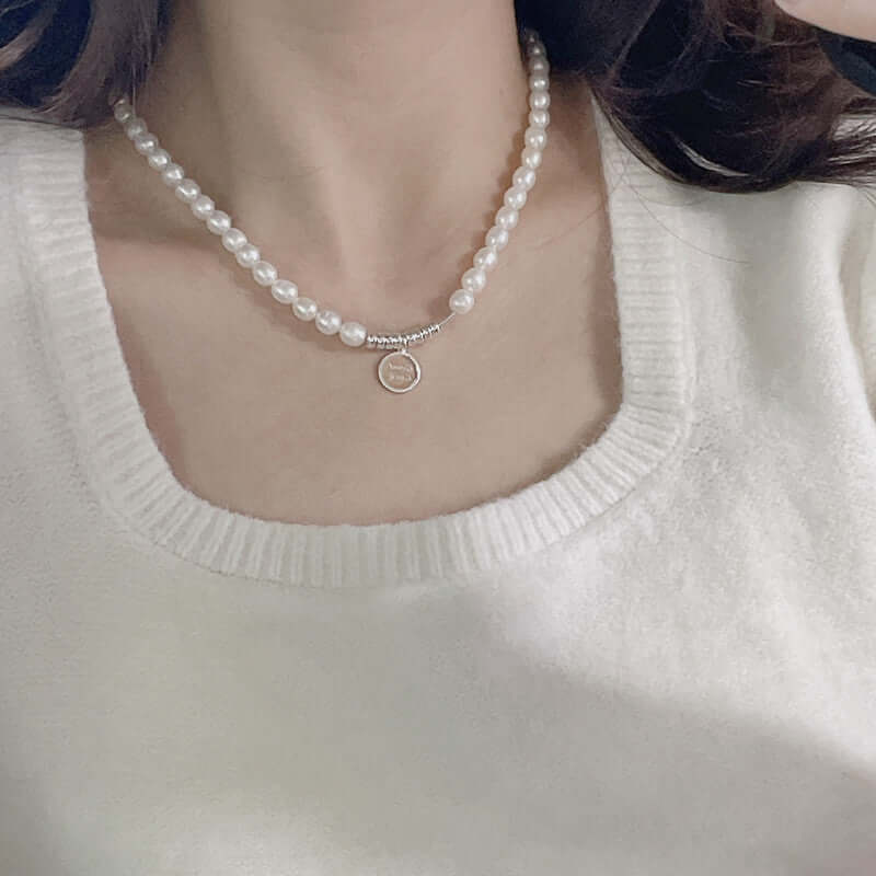 S925 Sterling Silver Freshwater Pearl Vintage Handmade Necklace