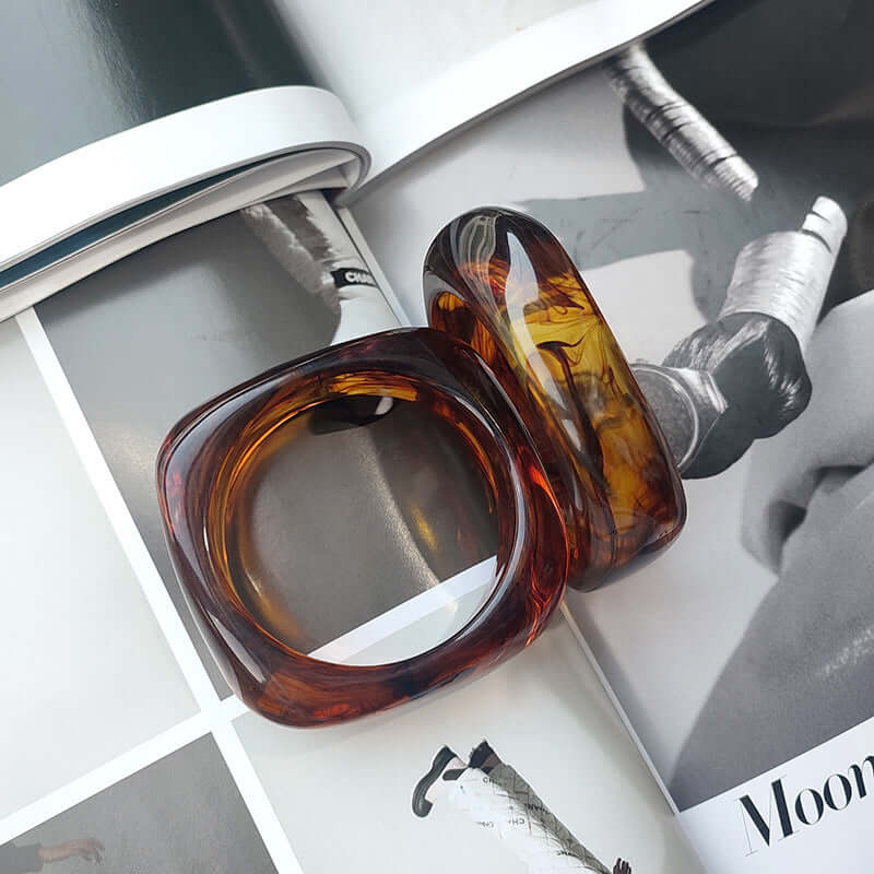 Blooming Marble Pattern Semi-transparent Multi-color Exaggerated Acrylic Bracelet
