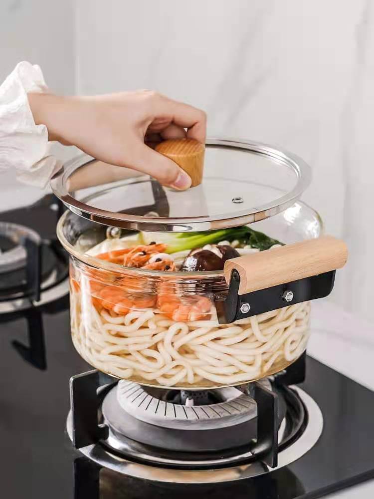 High Borosilicate Transparent Pot Double Handle Glass Pot