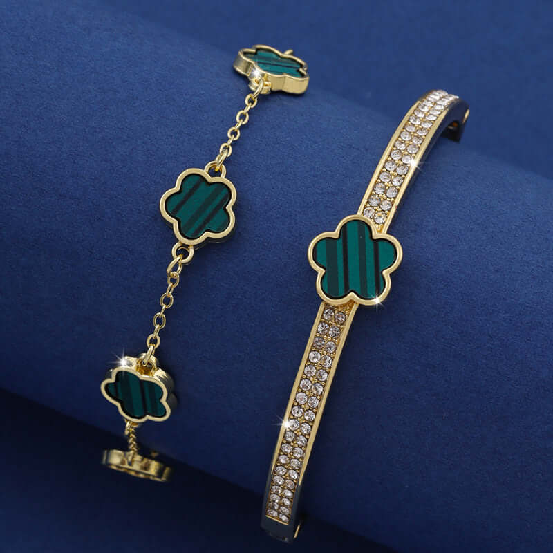 Two Piece Gold Bracelets Set, Flower Petal Bracelets, Elegant Bracelets Set