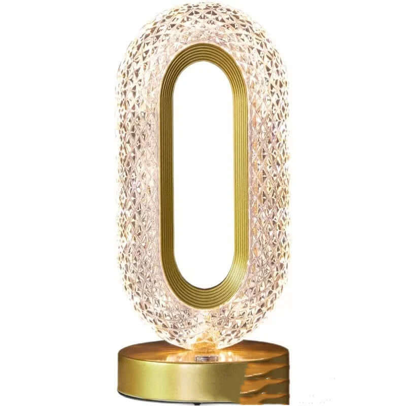 Luxurious modern minimalist crystal desk lamp with gold accents, perfect for home decor and workspace lighting.