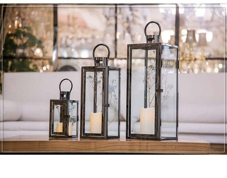 Grande lanterne décorative en acier inoxydable