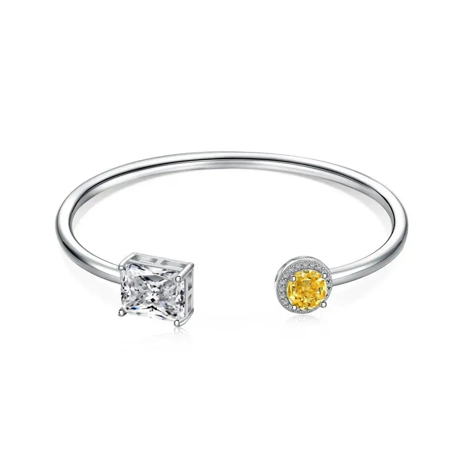 925 sterling silver bangle featuring a clear zircon and yellow gemstone accent, elegant and stylish, ideal for any occasion.