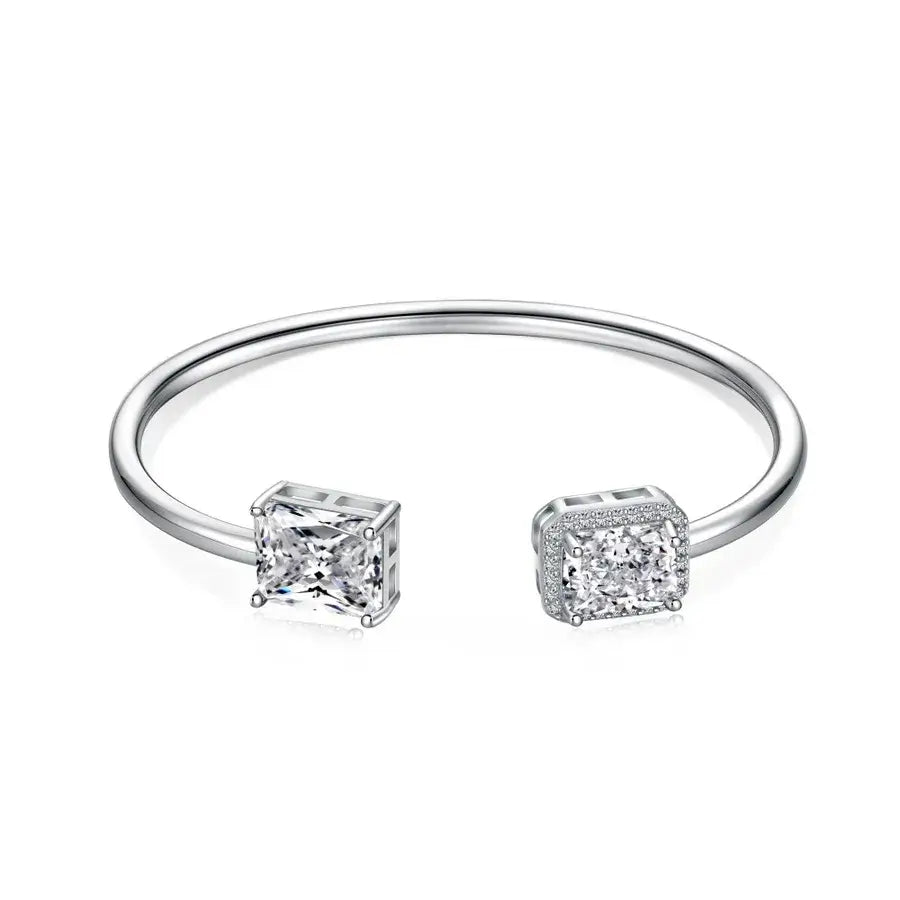 Elegant 925 sterling silver bangle featuring sparkling zircon inlays, perfect for any occasion.
