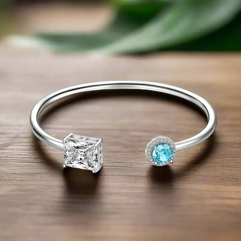 925 sterling silver bangle featuring sparkling zircon inlay and classic design, perfect for elegance and daily wear.