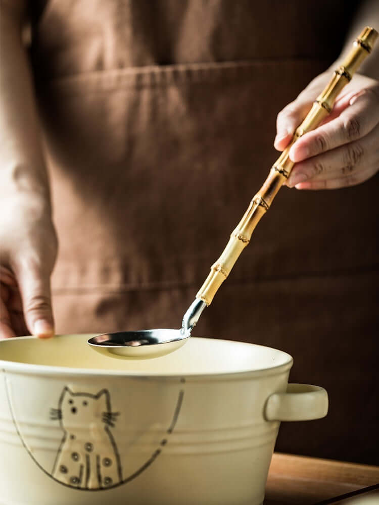 Natural Bamboo Handle Soup Spoon And Strainer Household