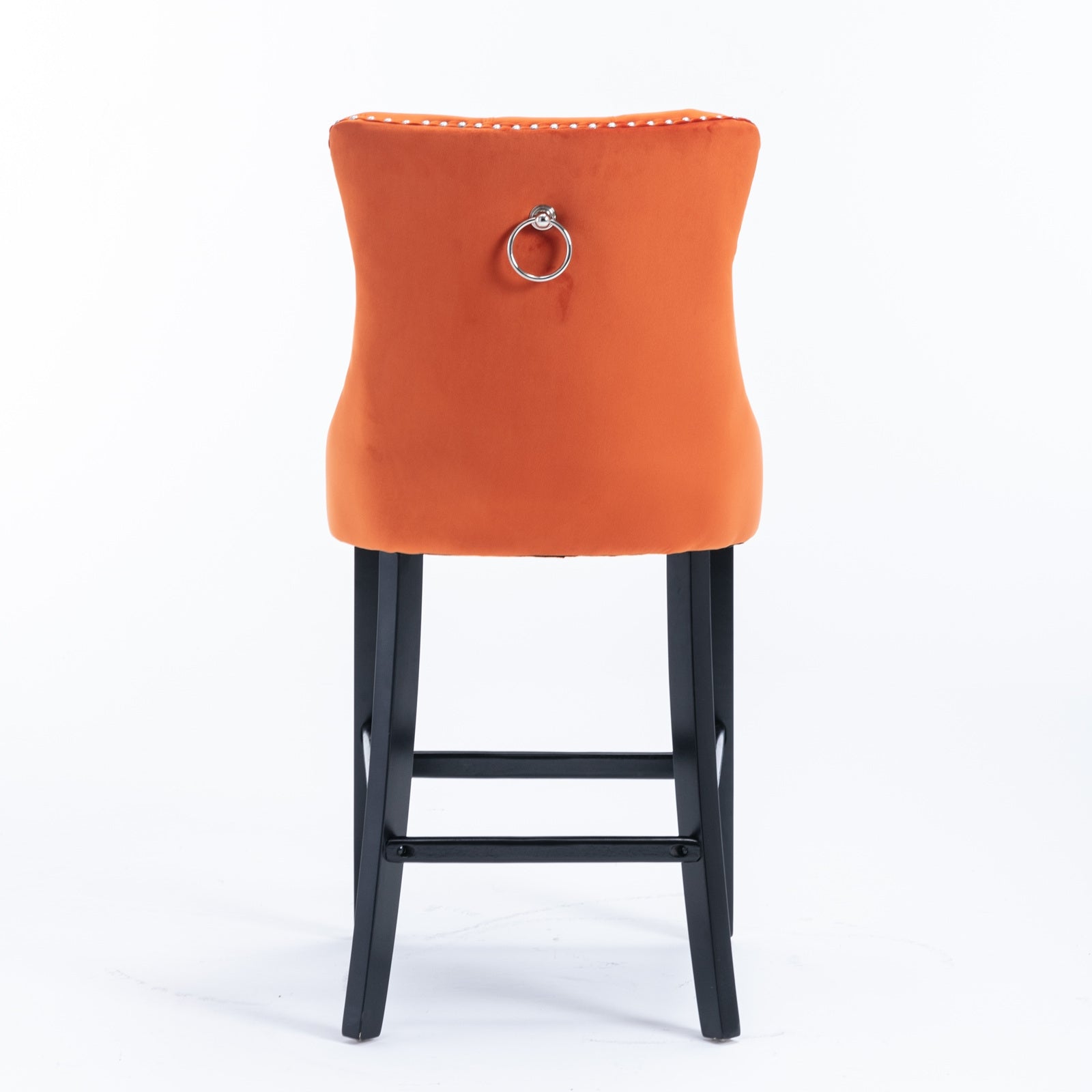 Contemporary Velvet Upholstered Barstools With Button Tufted Decoration And Wooden Legs, And Chrome