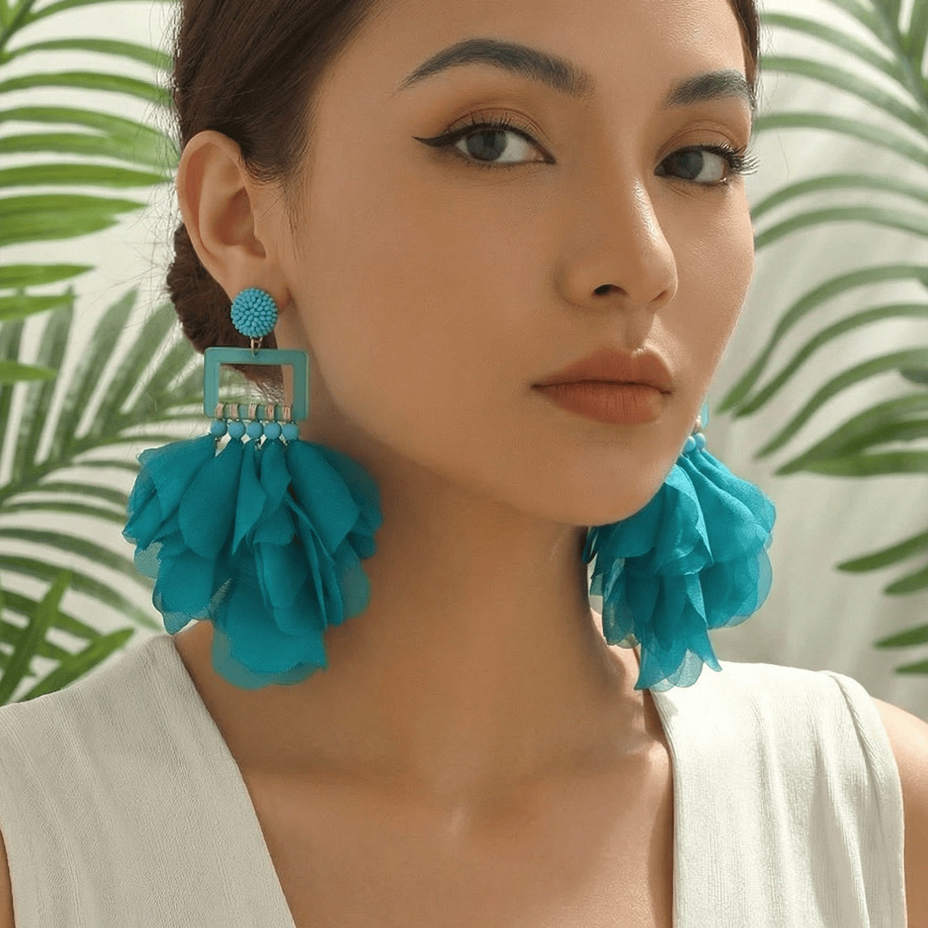 Chiffon Multi-Layer Tassel Earrings For Women Bohemian Handmade Fabric Jewelry Summer Party Beach Vacation
