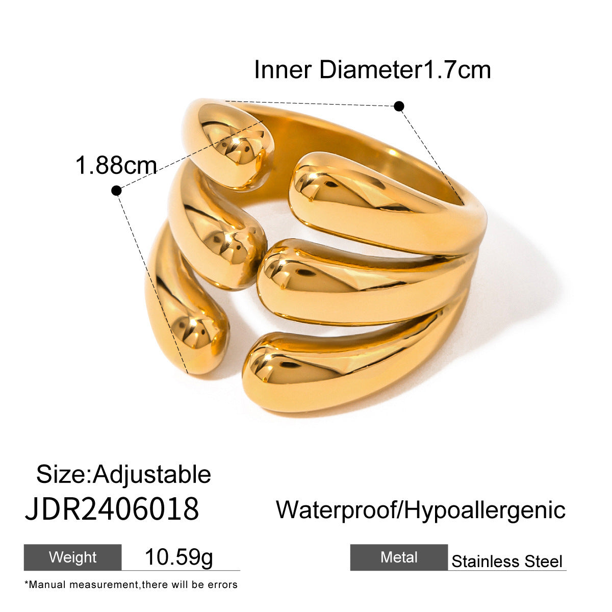 European Stainless Steel Gold Ring 18K Gold Plated Cross-border Sold Jewelry High-grade Ins Ring Non-fading Rings