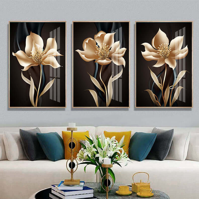 Abstract Black Gold Flower Wall Art Decoration Painting Frameless Painting Core