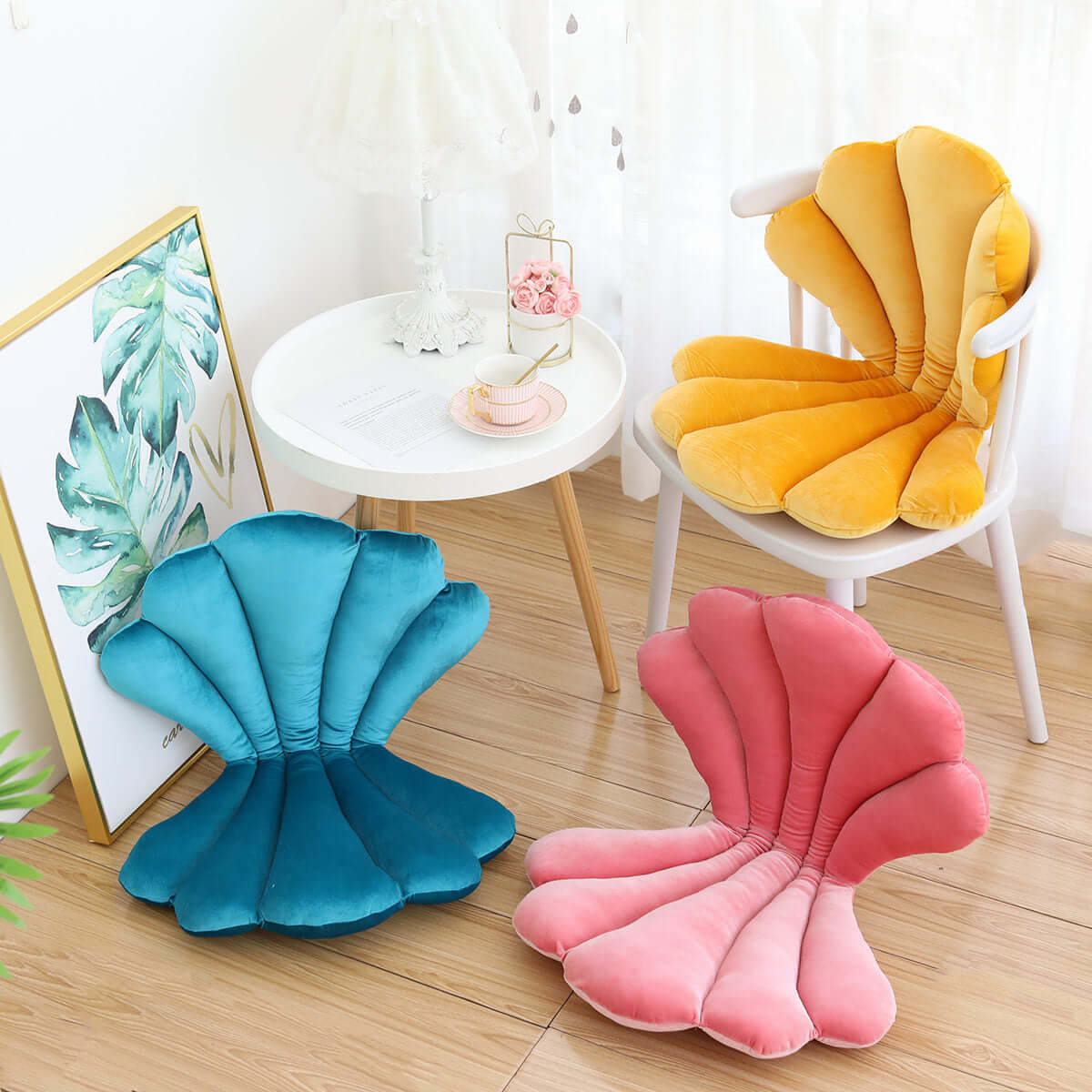 Luxury Velvet Sea Shell Chair Cushion Stuffed