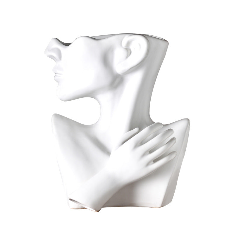 White Ceramic Face Vase, Female Form Head