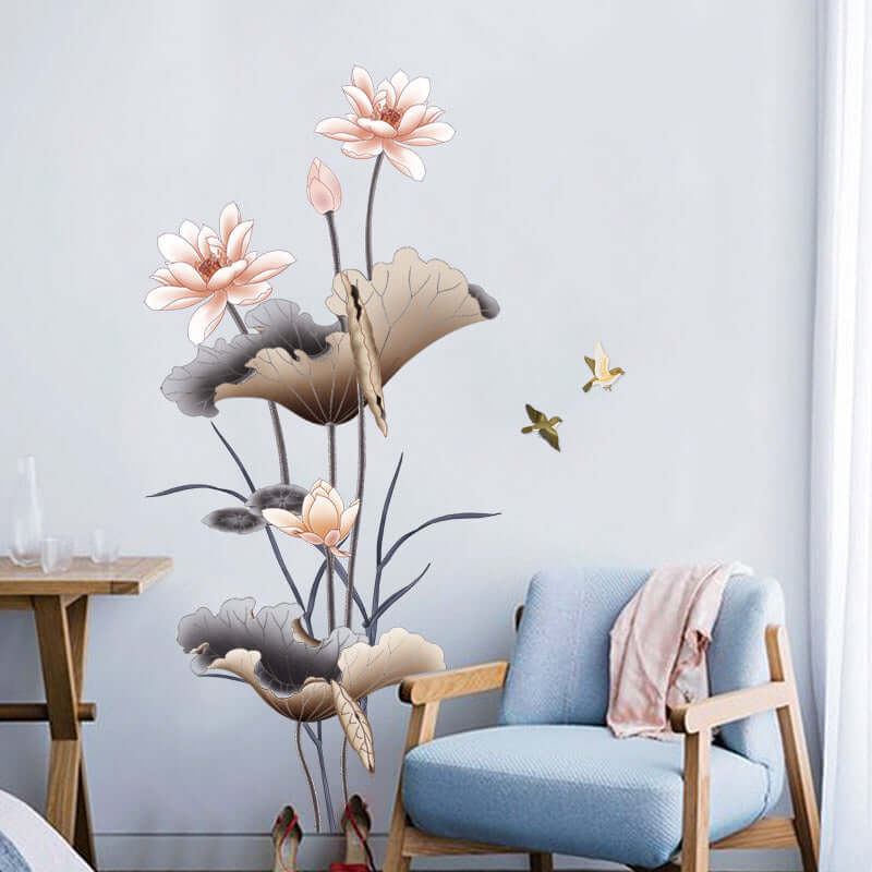 Lotus Flower Wallpaper Self-adhesive Living Room Decor Sofa Background Decoration Wall Stickers