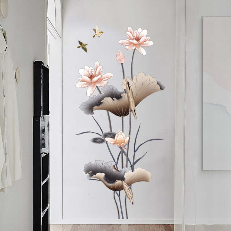 Lotus Flower Wallpaper Self-adhesive Living Room Decor Sofa Background Decoration Wall Stickers