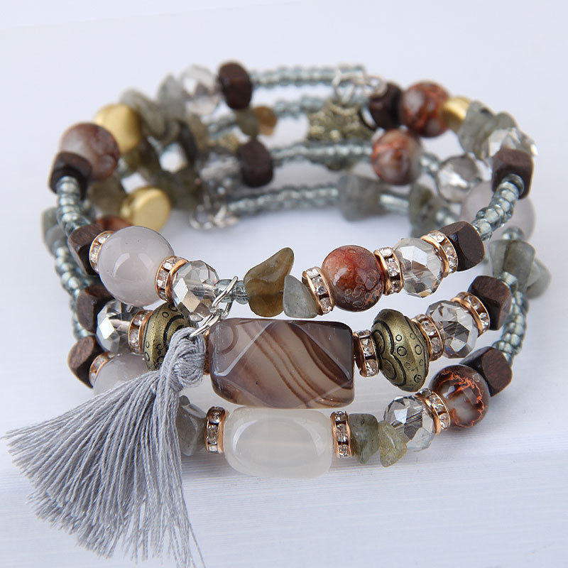 Multi Colored & Layered Stone Gem Bracelet