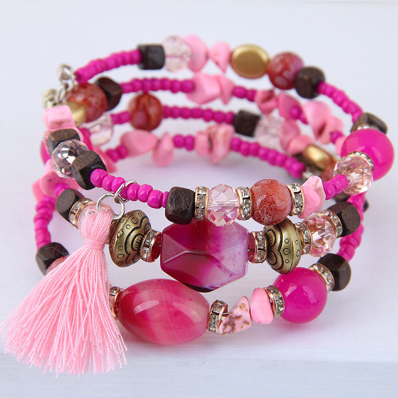 Multi Colored & Layered Stone Gem Bracelet