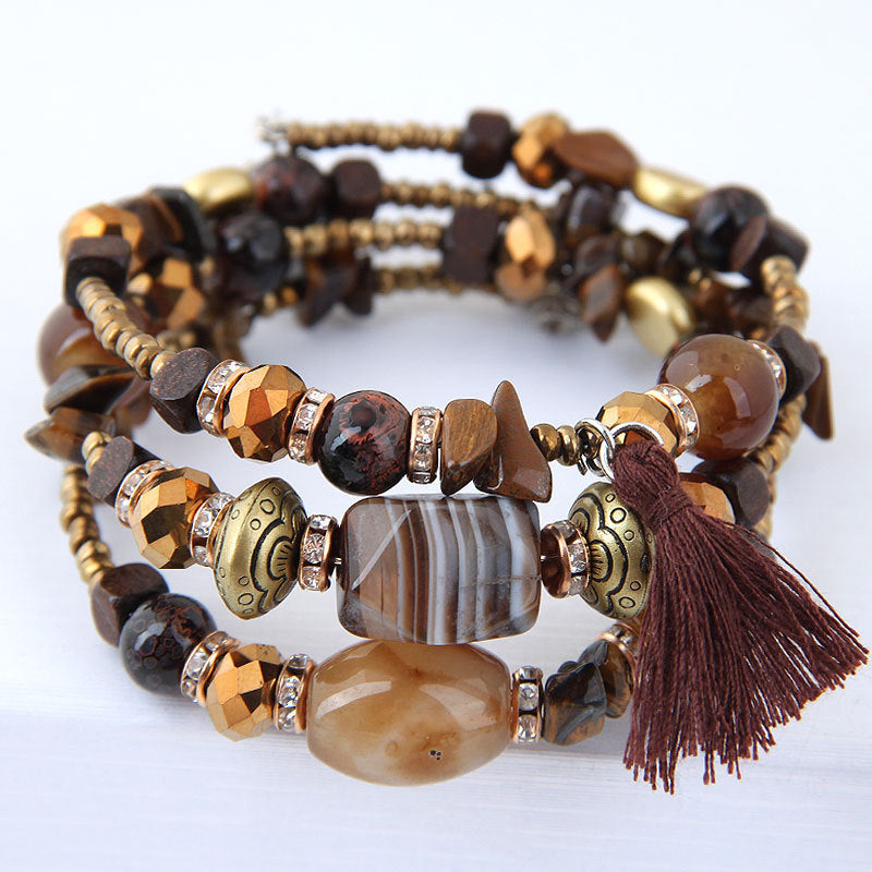 Multi Colored & Layered Stone Gem Bracelet