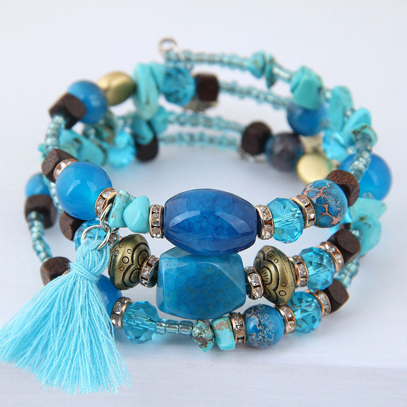 Multi Colored & Layered Stone Gem Bracelet