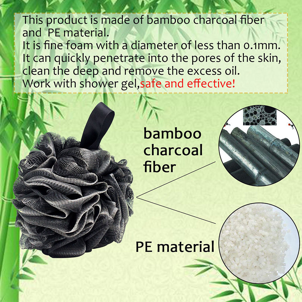 Black bamboo charcoal fiber PE mesh super soft bath ball