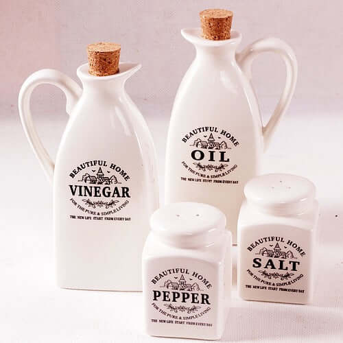 4 Pcs Ceramic Oil Dispenser & Seasoning Bottle Set