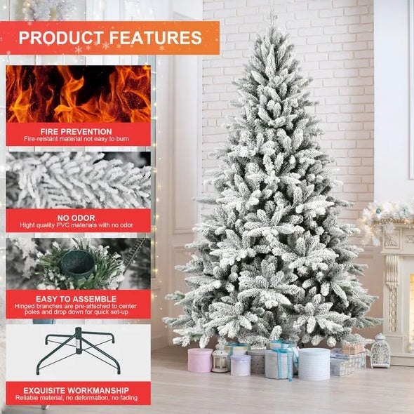 5ft Artificial Christmas Tree PVC- Flocked Hinged Holiday Tree