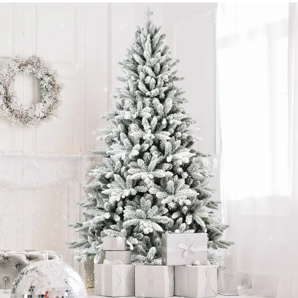 5ft Artificial Christmas Tree PVC- Flocked Hinged Holiday Tree