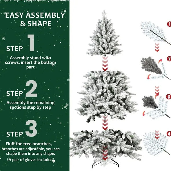 5ft Artificial Christmas Tree PVC- Flocked Hinged Holiday Tree