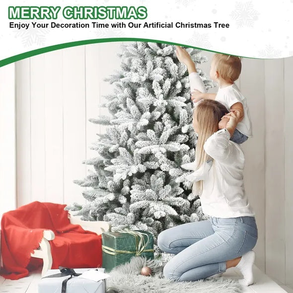 5ft Artificial Christmas Tree PVC- Flocked Hinged Holiday Tree