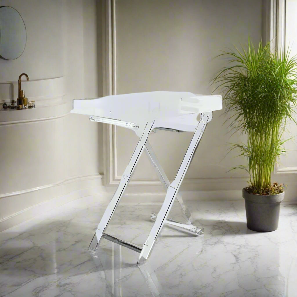 Acrylic Folding Small Table-Clear Portable Side Table for Living Room, Bedroom or Patio