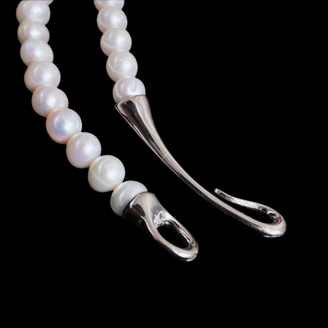 S925 Silver and White Pearl Statement Necklace