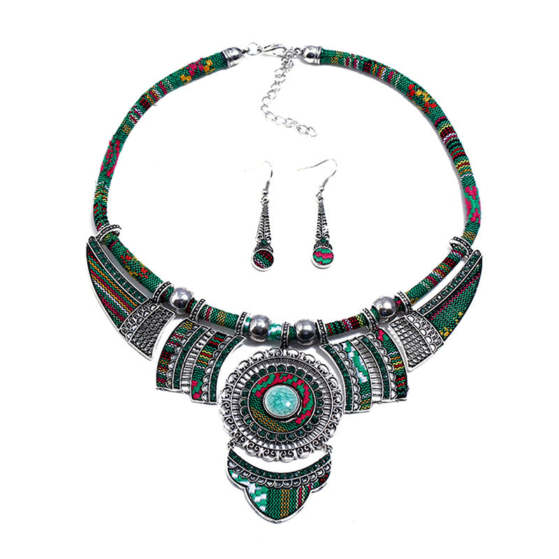 Resinous Ceramic Bohemian Necklace and Earring Set